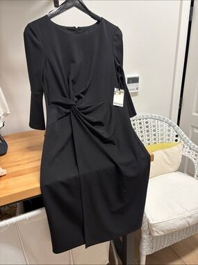 Kensie Black Twist-Front Midi Dress